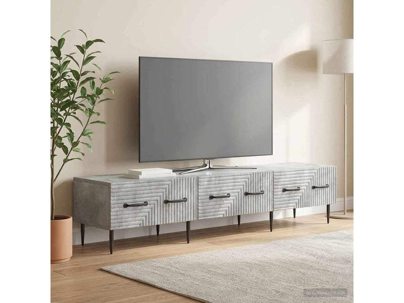  Meuble tv - banc tv - meuble de rangement gris béton 147 x 34,5 x 30 cm bois d'ingénierie  - Conforama D