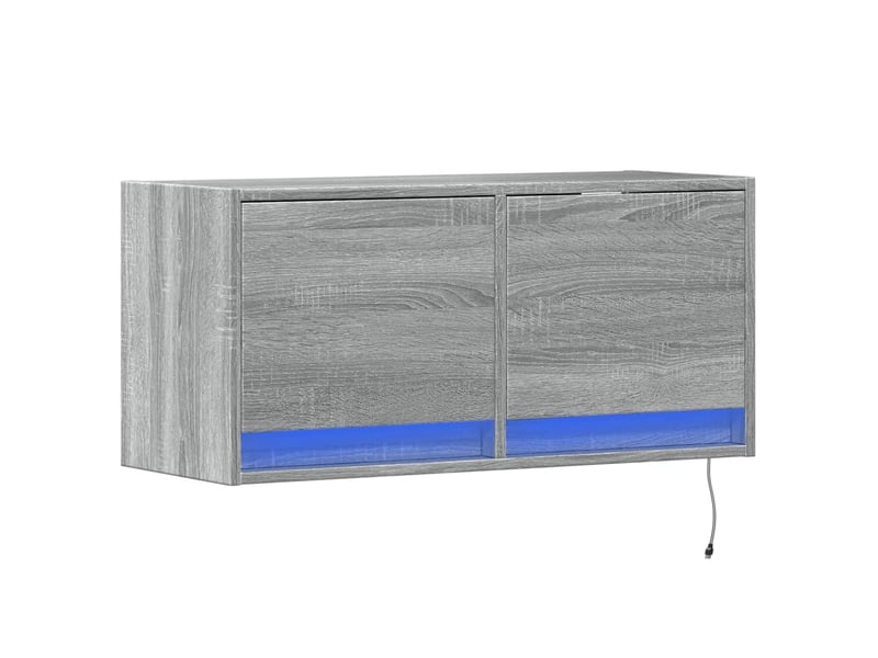  Meuble tv - banc tv - meuble de rangement mural avec lumières led sonoma gris 80x31x35 cm  - Conforama C