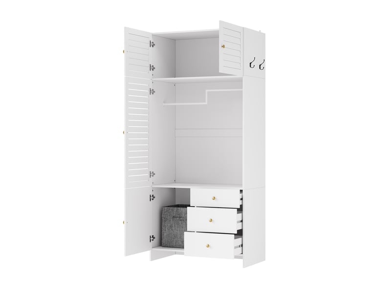 Armoire à vêtements 90 x 50 x 200 cm – blanche – éclairage led, panier à linge amovible, 3 tiroirs - Conforama D