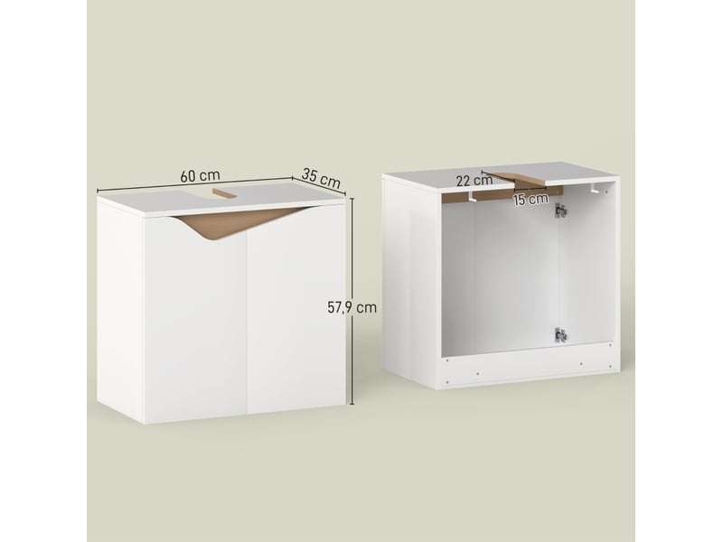 Meuble sous vasque 2 portes à fermeture douce avec rangement discret pour salle de bain blanc 60 × 35 × 57,9 cm - Conforama C