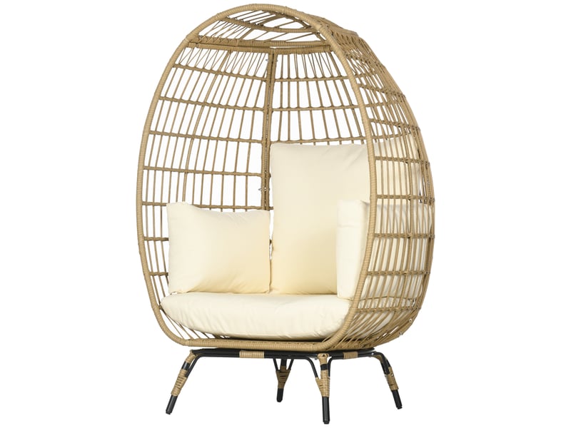  Fauteuil en résine tressée avec coussins kaki et beige 105 x 90 x 148 cm  - Conforama B
