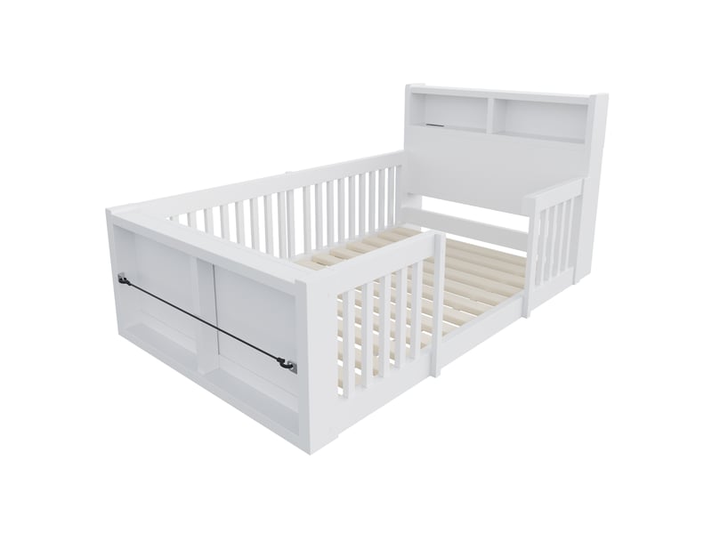  Lit enfant 90x190 cm - lit simple avec espace de rangement - tête de lit avec veilleuse et usb - bois - blanc  - Conforama E