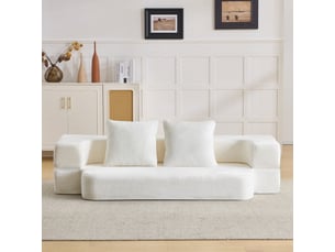 Canapé droit 2 places blanc - canapé moderne avec coussins inclus, confort mousse et ressorts, idéal salon et chambre