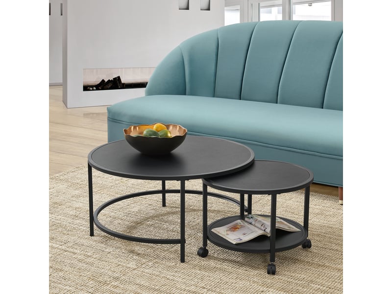 Set De 2 Tables Basses Gigognes En.casa - Chêne Et Noir - 37x72cm Et 47x60cm
