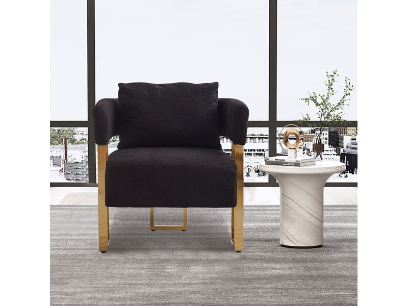  Fauteuil fixe 66x62x68 cm, structure métal et bois, assise en velours, design moderne, canapé 1 place, couleur noir  - Conforama D