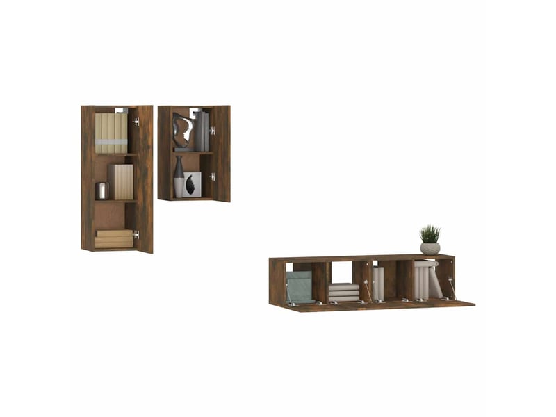  Ensemble de meubles tv 4 pcs chêne fumé bois d'ingénierie shl32072  - Conforama E