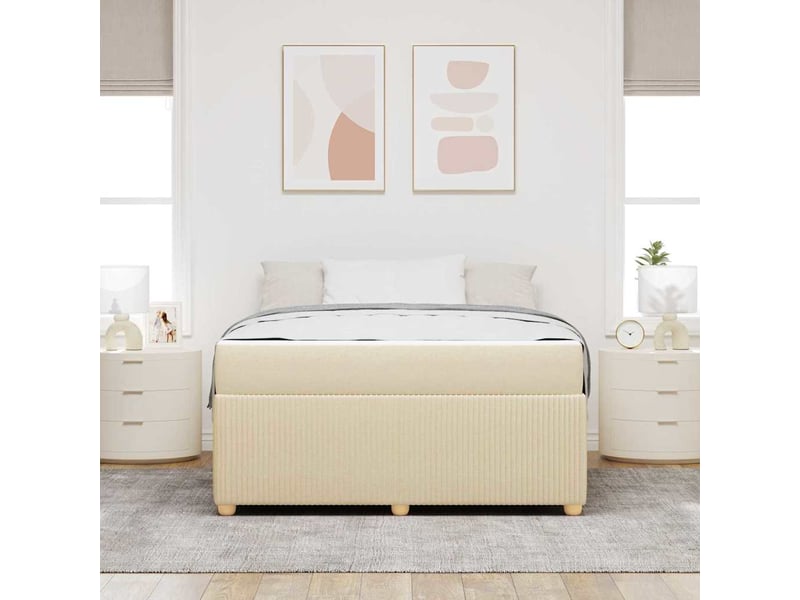  Lit double | lit adulte | cadre de lit avec matelas crème 140x200 cm tissu  - Conforama D