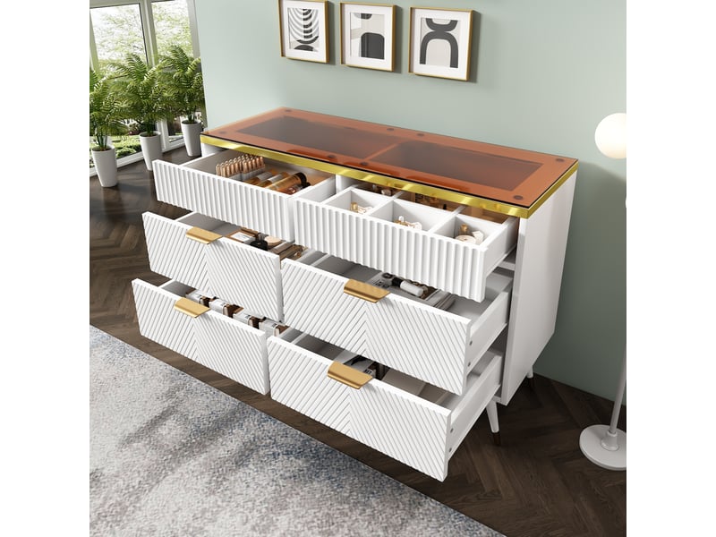  Commode 120 cm, 6 tiroirs, panneaux de particules, rangement pour séjour ou chambre, meuble à assembler - blanc C-DEGAYUN - Conforama C