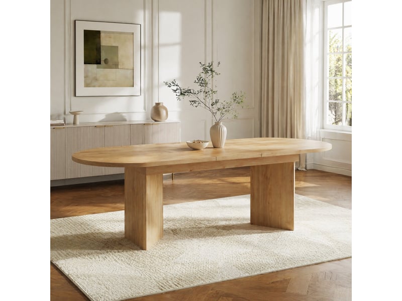 Table de salle à manger extensible pour 6 à 8 personnes, plateau épais et angles arrondis, mdf chêne, 200 × 90 × 75 cm - Conforama B