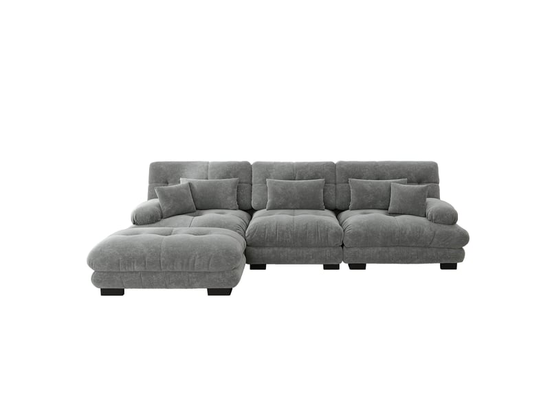  Canapé-lit modulable d’angle 3 places avec ottomans mobiles en chenille gris - 313 x 145 x 81 cm  - Conforama A