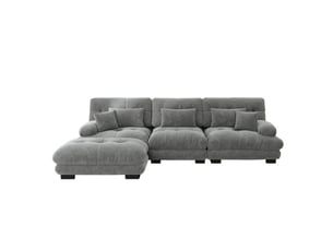 Canapé-lit modulable d’angle 3 places avec ottomans mobiles en chenille gris - 313 x 145 x 81 cm