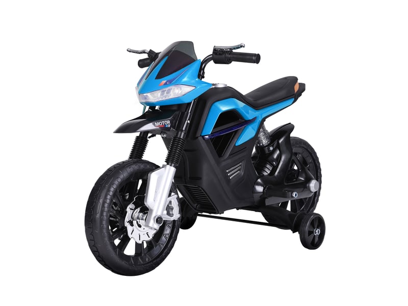  Moto électrique pour enfants de 3-6 ans 25 w 6 v 3 kmh effets lumineux et sonores roulettes amovibles charge max. 30 kg bleu  - Conforama B
