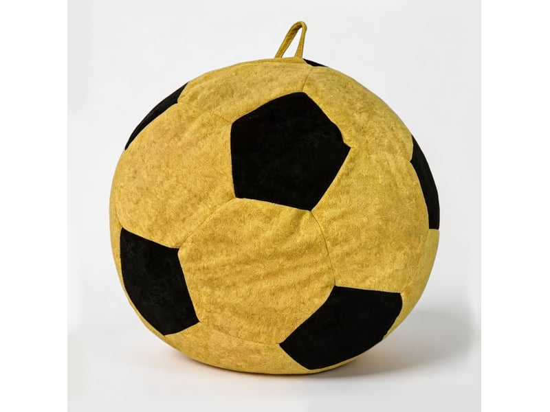 Fauteuil pouf ballon de football 100x80 cm détente chambre salon, rembourrage en mousse, flanelle, couleur jaune+noir - Conforama A