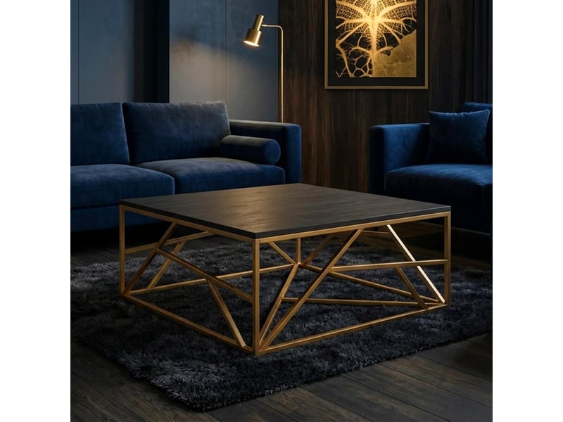 Table basse carrée design géométrique opera 100x100cm noir et métal or Opera - Conforama B