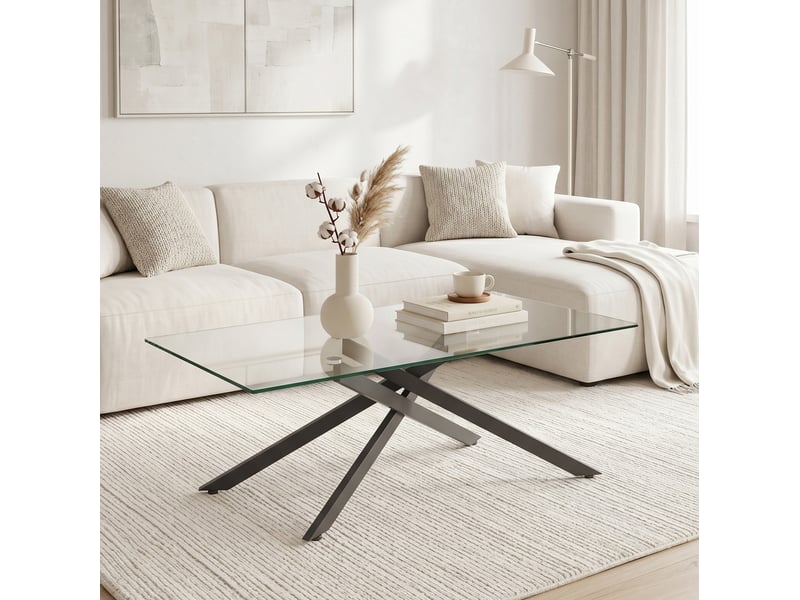  Table basse rectangulaire l100 x l60 x h46 cm en verre trempé et métal noire chicfurn  - Conforama B
