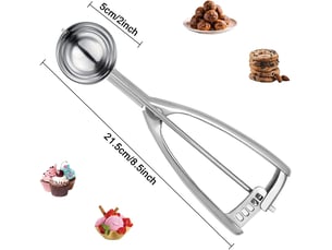 Cuillère à glace, 5cm cuillère à glace en acier 304 inoxydable cuillère à glace avec déclencheur, professionnelle crème glacée scoopers pour fruits gl
