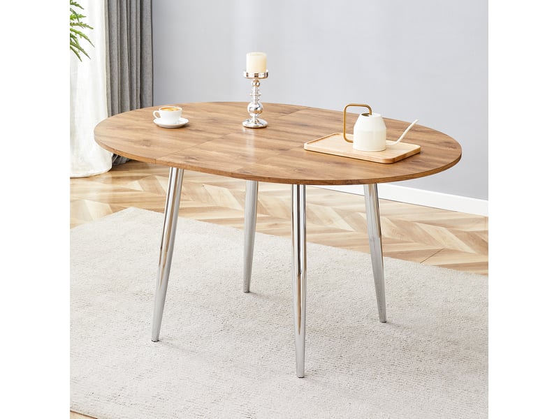 Table de salle à manger extensible ovale avec plateau arrondi et pieds métalliques antidérapants, 137 × 107 × 75 cm - Conforama D