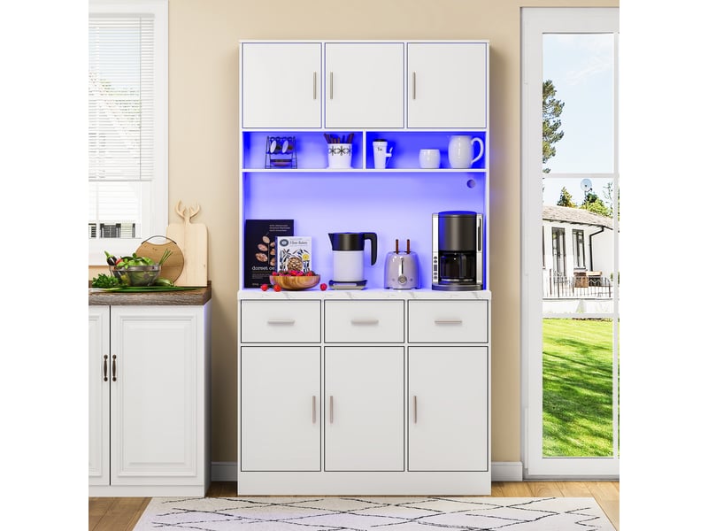 Meuble de cuisine muvano, buffet de cuisine blanc avec led et 3 tiroirs, 100 × 40 × 180 cm - Conforama D