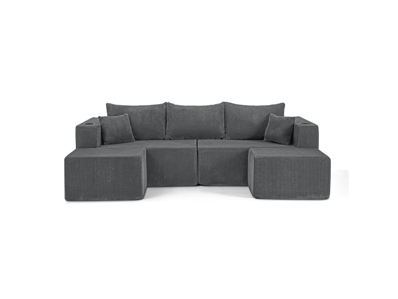  Canapé d'angle modulable 3 places en l avec ottomans gris evryae  - Conforama A