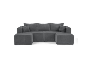 Canapé d'angle modulable 3 places en l avec ottomans gris evryae