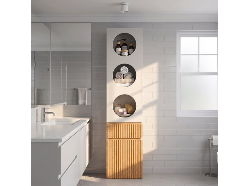  Armoire haute à portes battantes 45 x 50 x 200 cm – 2 portes, 1 tiroir, 5 compartiments – mdf et panneaux de particules – gris clair et chêne naturel  - Conforama C