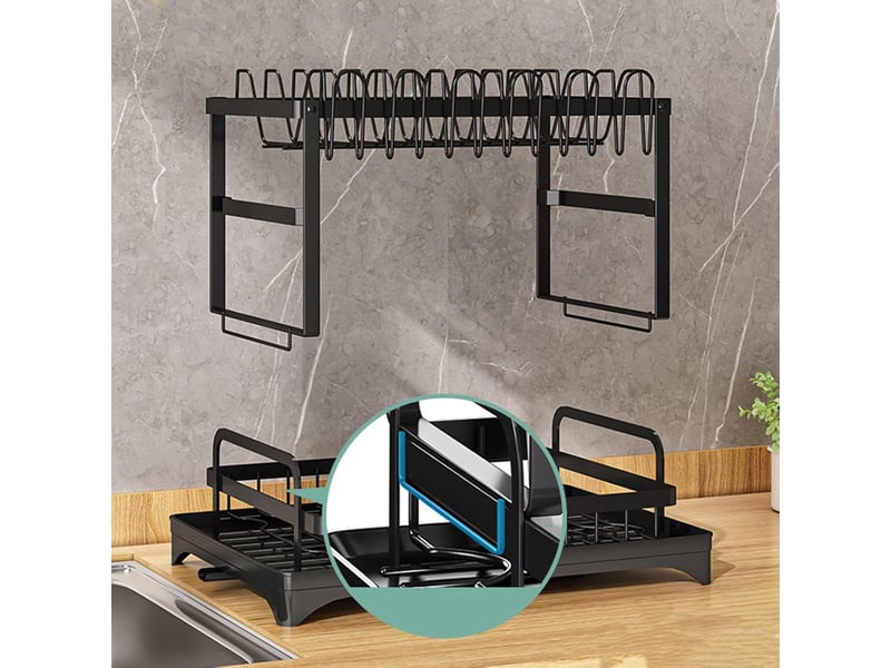  Égouttoir à vaisselle de cuisine en métal noir avec bac de récupération chicfurn  - Conforama W