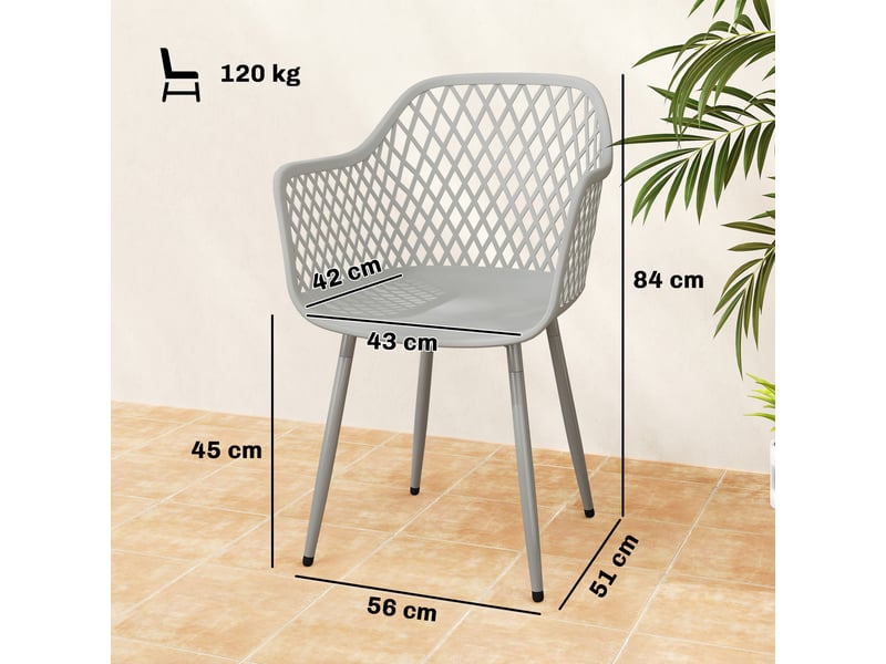  Lot de 4 chaises de jardin avec accoudoirs plastique et métal gris 56 x 51 x 84 cm  - Conforama C