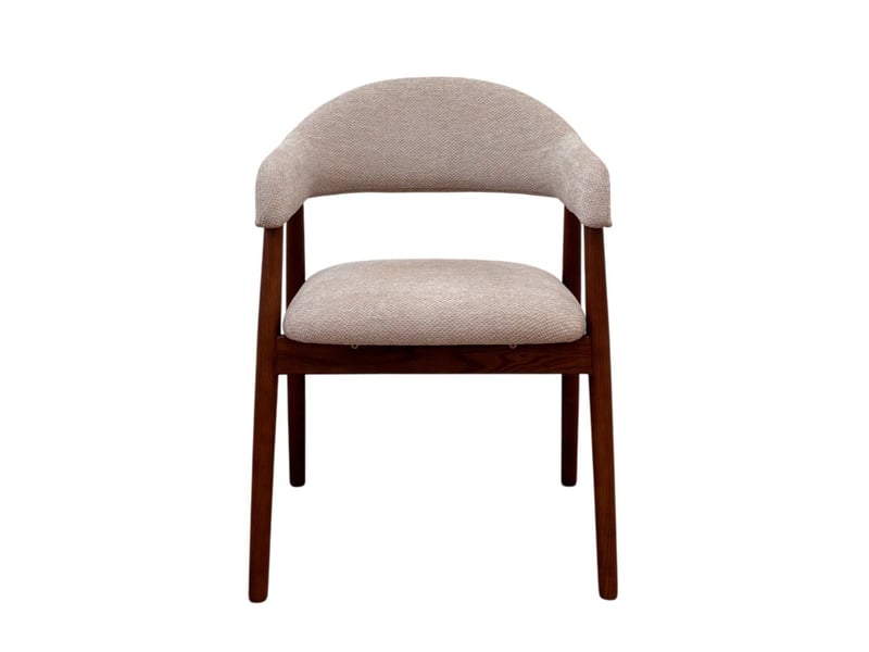  Lot de 4 fauteuils en bois de chêne noyer rembourrés en beige  - Conforama D
