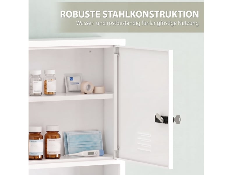  Armoire à pharmacie murale 40 x 15 x 60 cm – blanche – serrure à code et clé, rangement à 2 niveaux  - Conforama E