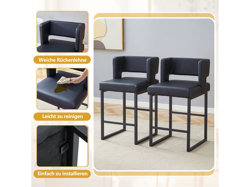  Lot de 2 tabourets de bar en similicuir pu noir, pieds en métal W3658P358563 - Conforama D