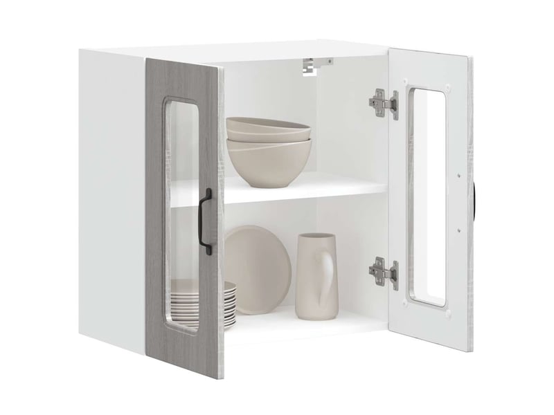 Armoire murale de cuisine avec porte vitrée kalmar bois d'ingénierie gris sonoma shl8679 - Conforama E