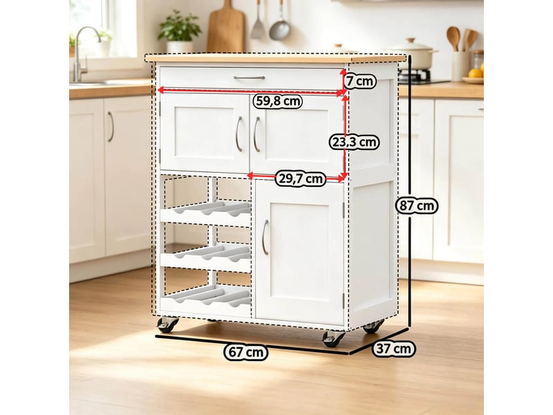  Desserte de cuisine compacte avec rangement, meuble roulant buffet, organisateur, blanc  - Conforama C