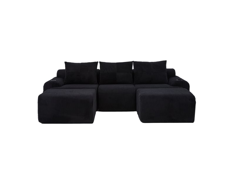 Canapé droit en velours côtelé noir, 3 places, 268 cm, modulable W2845S00257 - Conforama A