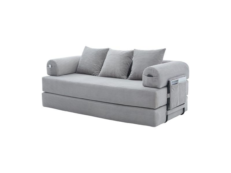  Canapé convertible canapé au sol canapé modulable 3 places canapé compressé en velours côtelé avec structure en métal, gris clair  - Conforama A