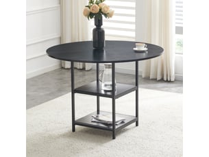 Table à manger rond 107×107×75 cm, mdf et métal, noir