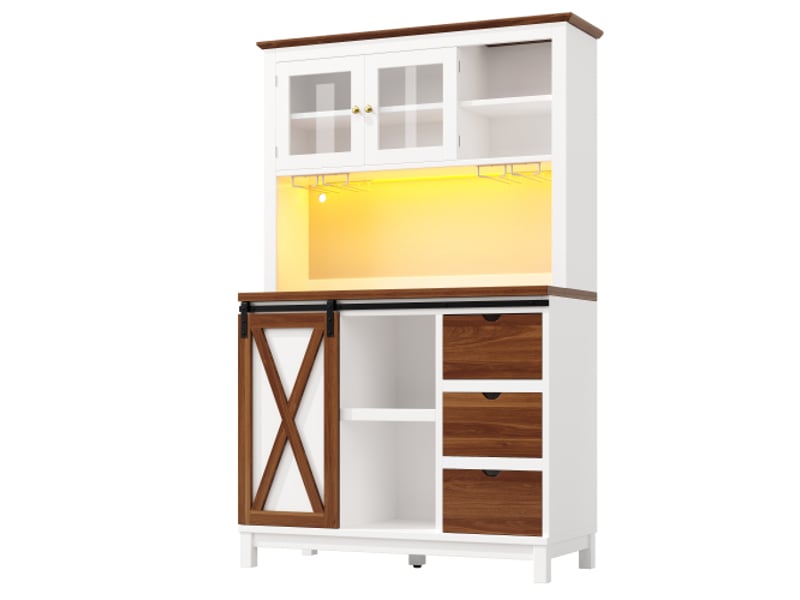 Buffet haut moderne avec éclairage led et contrôle app, sideboard avec tiroirs, dimensions 120x40x180 cm - Conforama C