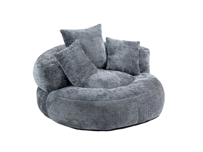  Fauteuil bean bag 108x108x52 cm dossier haut en chenille gris  - Conforama E