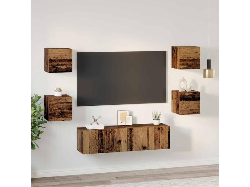  Ensemble meuble tv - banc tv - meuble de rangement 6 pcs bois ancien bois d'ingénierie  - Conforama D