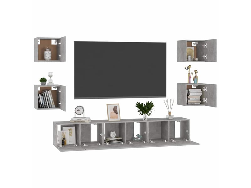  Ensemble de meubles tv 7 pcs gris béton bois d'ingénierie shl29065  - Conforama C