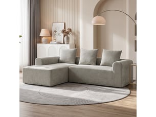 Canapé d'angle en chenille, canapé 3 places en l 242 cm avec méridienne, assise profonde, accoudoirs larges, gris clair