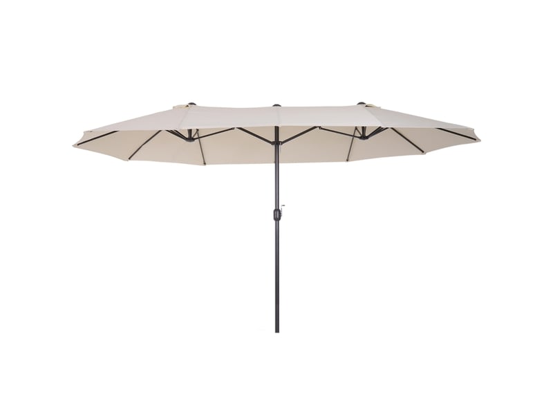 Parasol double de jardin xxl avec manivelle et ouvertures d’aération en polyester beige 455 × 270 × 240 cm  - Conforama A