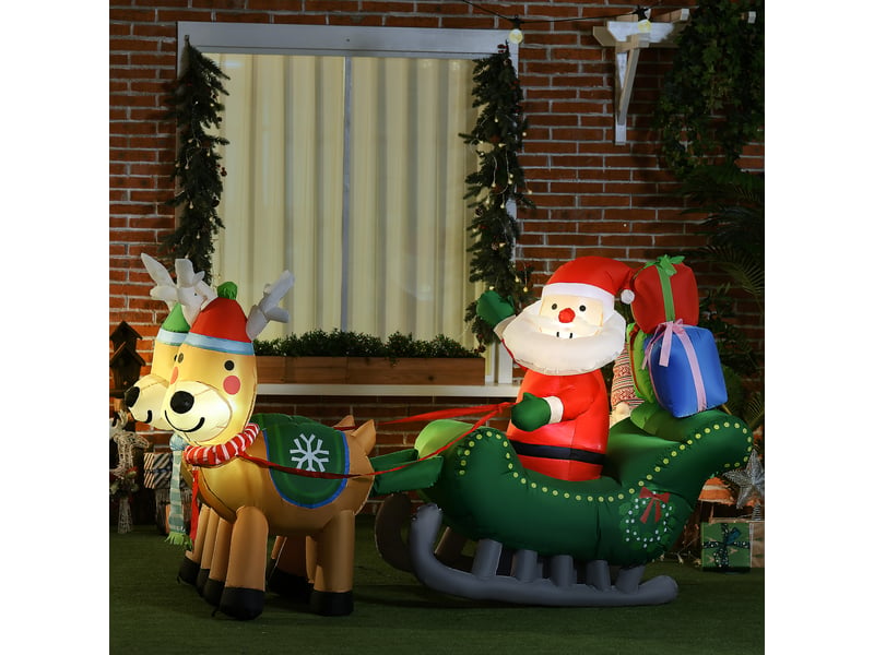  Père noël gonflable, décoration de noël gonflable, avec souffleur, pour une utilisation intérieure et extérieure, blanc et or  - Conforama C