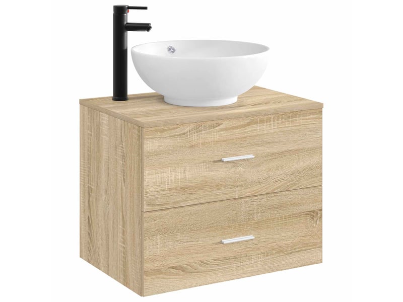  Lavabo de salle de bain avec robinet et drain noir mat shl1634  - Conforama C