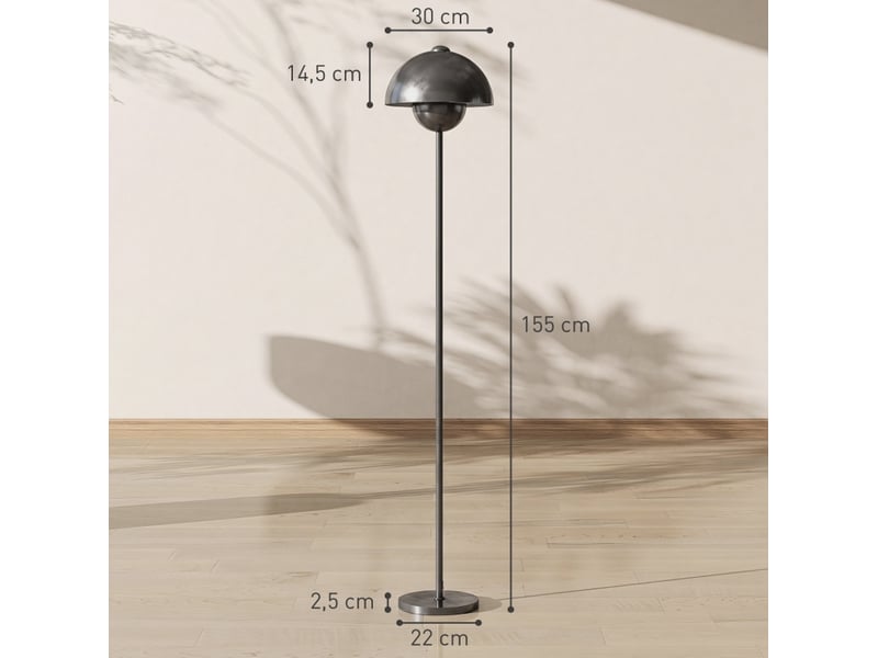  Lampadaire en métal gris ø30 x h155 cm, abat-jour rond, interrupteur au pied e27  - Conforama C
