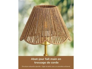Lampe de chevet style bohème eab101 abat-jour papier tressé doré base métallique 4w 2700k