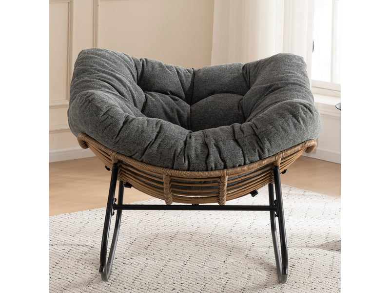 Fauteuil à bascule en chenille gris 102x98x77 cm - Conforama W