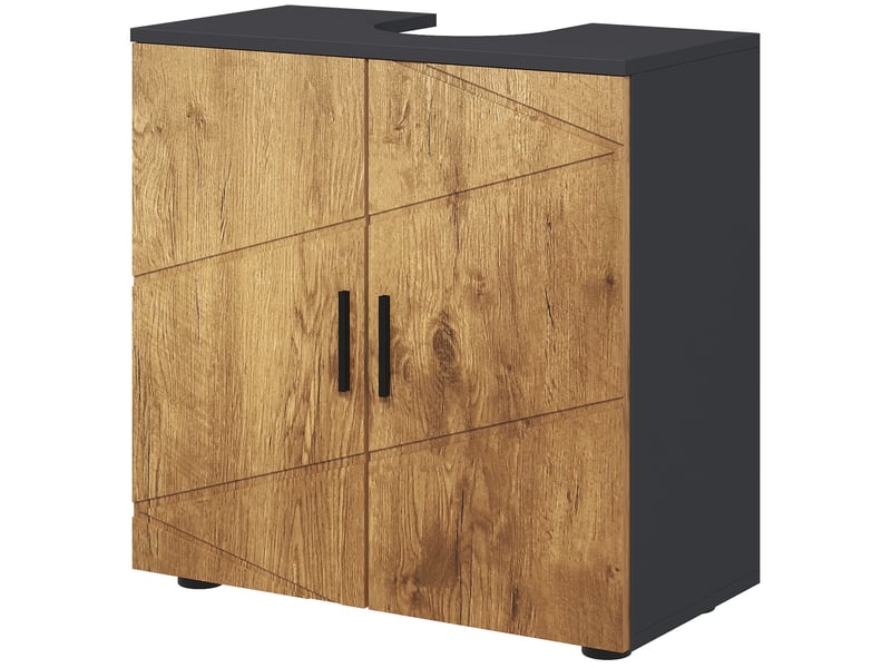  Meuble sous lavabo sur pied effet chêne, 2 portes, étagère réglable, 60 x 30 x 60 cm  - Conforama B