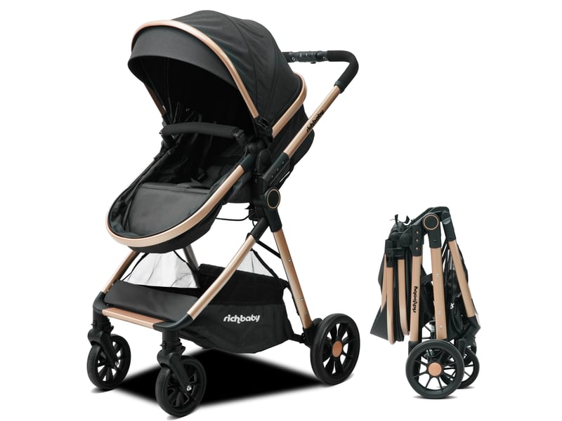 Poussette bébé 2 en 1 80x62x103 cm noire en tissu et mesh, pliage compact de la naissance à 36 mois - Conforama B