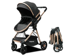 Poussette bébé 2 en 1 80x62x103 cm noire en tissu et mesh, pliage compact de la naissance à 36 mois