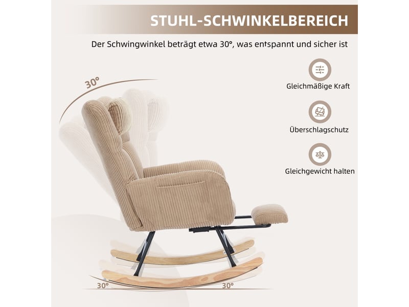  Fauteuil à bascule relax - 102x65x92 cm - avec repose-pieds invisible coussin cervical velours côtelé - marron  - Conforama D